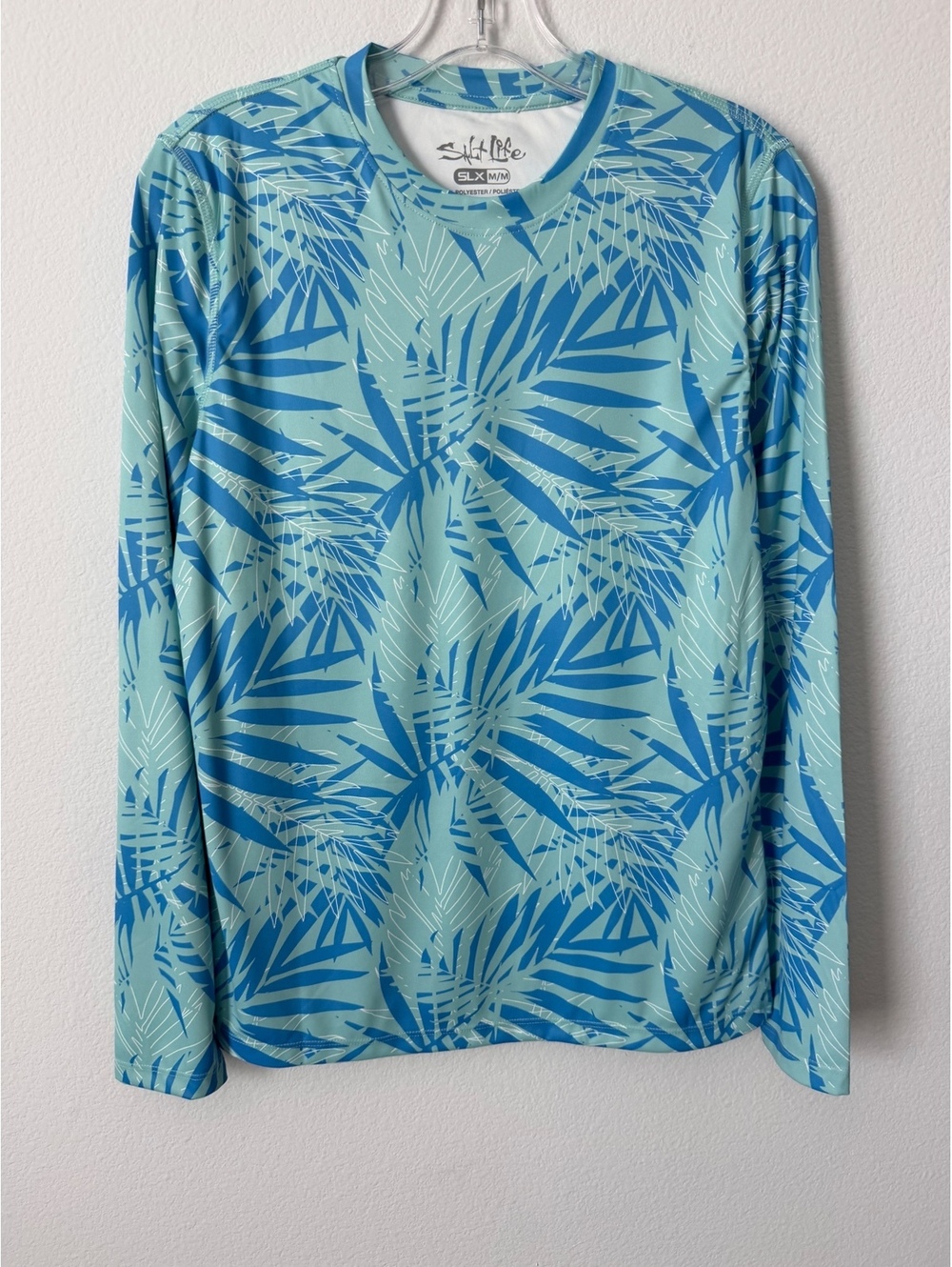 Salt Life SLX Blue Tone Tropical Print Crew Neck Activewear Top Women's Size M